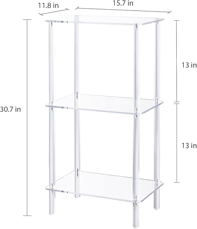 Acrylic Bookcase for Small Spaces, 3 Tier Clear Bookshelf for Bedroom, Bathroom, Living Room, Multipurpose Shelving Unit for Collectibles, Plants, Display, 15.7'' L x 11.8'' W x 30.7'' H