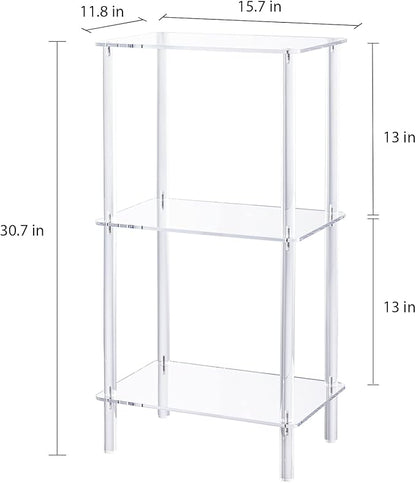 Acrylic Bookcase for Small Spaces, 3 Tier Clear Bookshelf for Bedroom, Bathroom, Living Room, Multipurpose Shelving Unit for Collectibles, Plants, Display, 15.7'' L x 11.8'' W x 30.7'' H