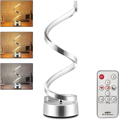 ELINKUME Spiral LED Table Lamp with Remote Control, Three Color Dimmable Bedside Lamp with Timer, 2 Lighting Modes, Modern Minimalist Design Desk Lamp,Suitable for Living Room,Bedroom and Desk(Silver)