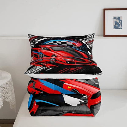 Car Bedding Set for Boys King Size Racing Sports Car Comforter Kids Extreme Sports Comforter Set Girls Teens Cool Speed Automobile Decor Bed Duvet Set Soft Lightweight Boys