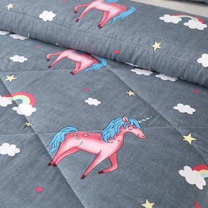 3PCS Gray Unicorn Comforter Set Full, Bed in a Bag Full Unicorn Bedding Set, Lightweight and Fade Resistant, Cute Room Decor for Boys Girls Toddler Kids and Teens, Full