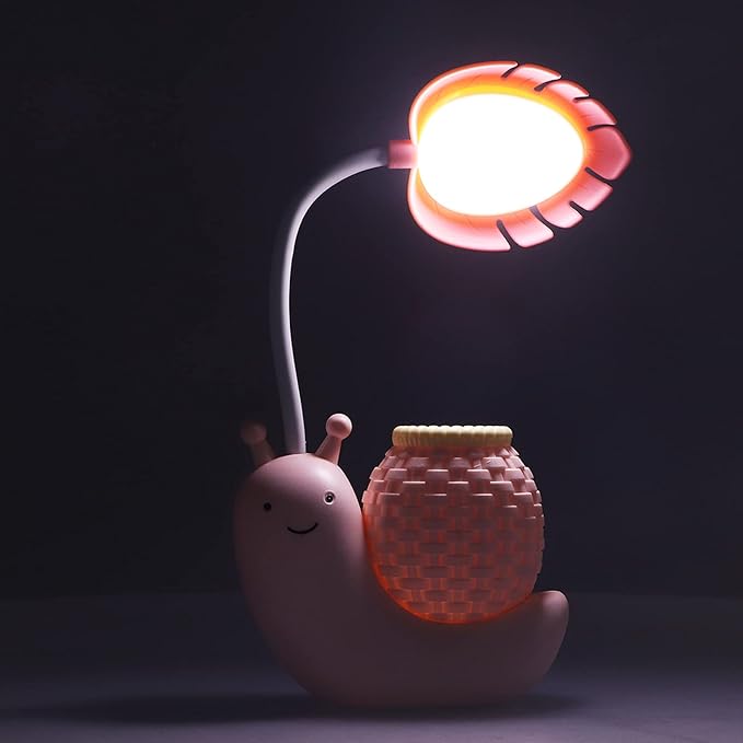 LED Desk Lamp with Pen Holder Cartoon Holder Table Lamp Multiple Function USB Charging Cute Desk Light for Students Kids(Pink)