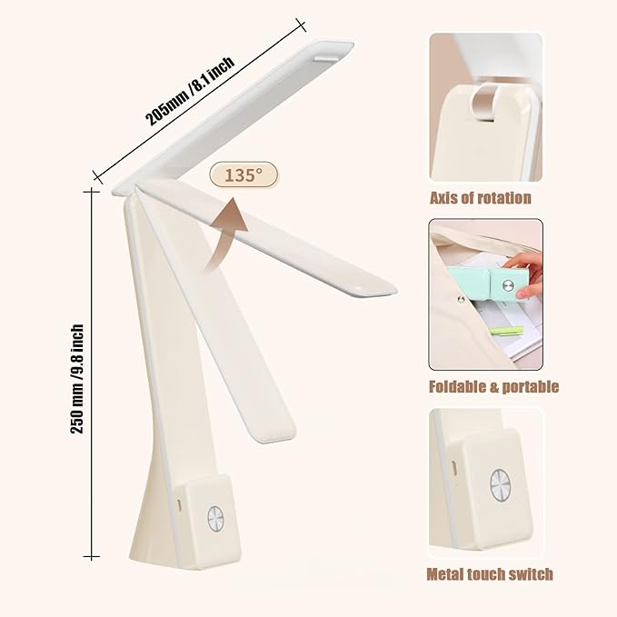 LED Desk Lamp (Green), Cordless Lamp with 3 Lighting Modes, Rechargeable Reading Lamp with Adjustable Arm, Foldable Eye Caring Table Light for Home Office Study