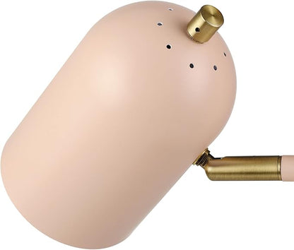 Globe Electric 30290 Carter 18" 2-Light Desk Lamp, Matte Pink, Matte Brass Accents, 2.1A USB Port, On/Off Rotary Switch on Each Shade