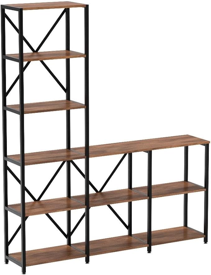 Tribesigns 9 Shelves Bookshelves, Industrial Ladder Corner Etagere Bookcase, Rustic 6-Tier Display Open Shelf Storage Organizer for Living Room