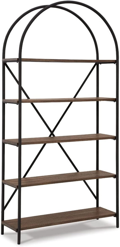 Signature Design by Ashley Galtbury Mixed Media Modern 5 Shelf Bookcase, Brown & Black