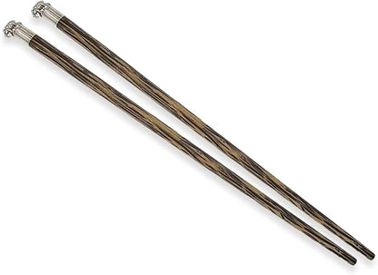 Wooden Chopsticks 9⅞" Long Coconut Palm Wood Chopstick Metal Elephant Top Eating Utensils Oriental Cutlery Asian Tableware Decorative Dinnerware to Serve Chinese Japanese Korean Food