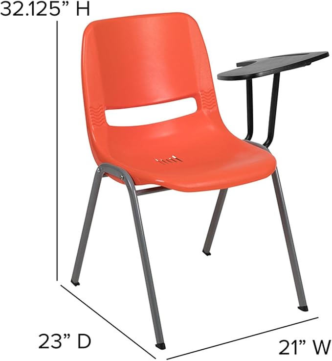Flash Furniture Orange Ergonomic Shell Chair with Left Handed Flip-Up Tablet Arm