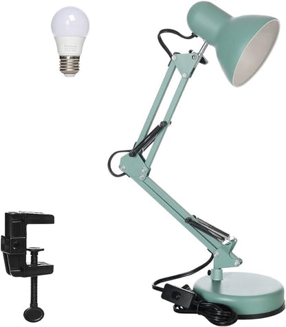 Led Desk Lamp with Clamp - Swing Arm Desk Lamp with 1 LED Cold Light Bulbs 6500K - Adjustable Table Lamp，Used for Office, Work, Study, Dormitory Reading and Eye Protection Desk Lamp (Green-01)