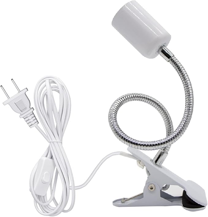 Clip Lamp Holder Adjustable Light Bulb Stand Clamp Lights Flexible Clamp Lamp E26/E27 Neck Clip Lighting Fixture Desk Lamp Holder with On/Off Switch Study Reading Lamp (No Bulb)