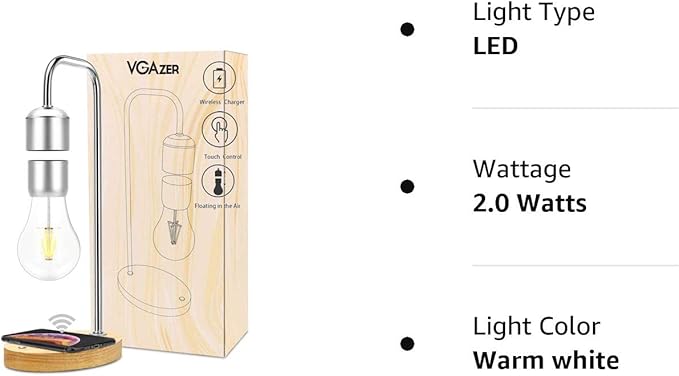 VGAzer Magnetic Levitating Floating Wireless LED Light Bulb with Wireless Charger for Desk Lamp,Room or Office Decor,Unique Gifts