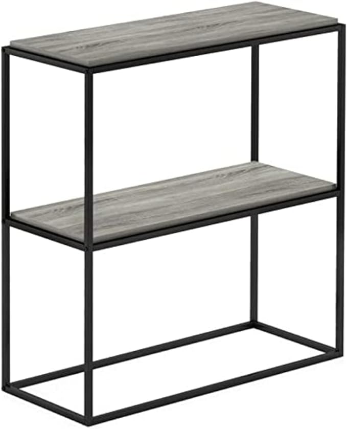 Furinno Moretti Modern Wide Stackable Metal Shelf, French Oak Grey