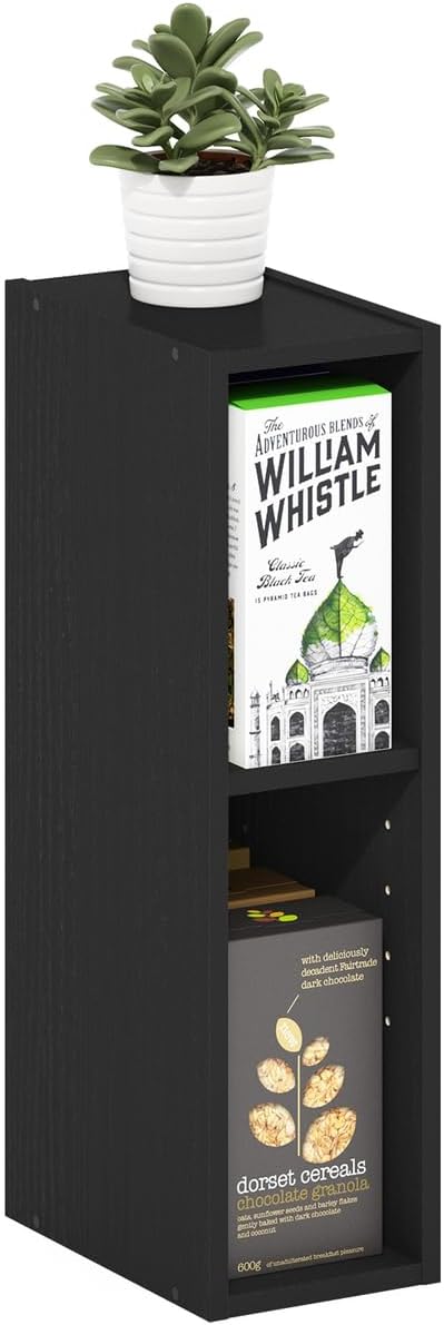 Furinno Fulda 2-Tier Space Saving Storage Shelf Bookcase, 6-Inch Width, Blackwood