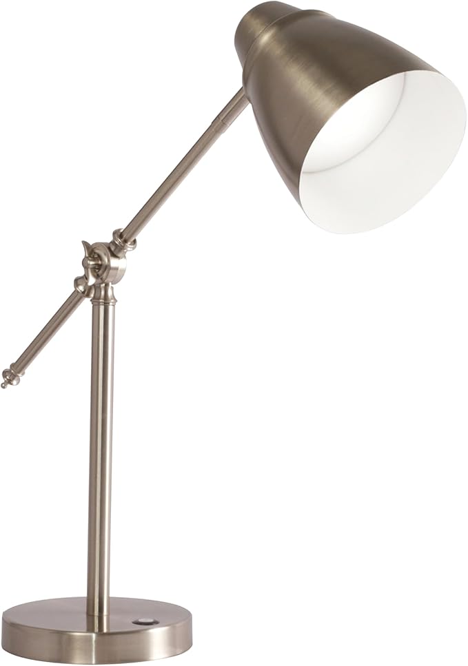 OttLite Harmonize LED Desk Lamp - 2.1A USB Charging Port, 3 Brightness Settings, Brushed Nickel