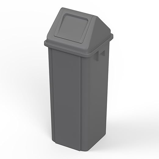 23 Gallon Gray Square Trash Can with Dome Swing Lid – Durable Commercial Plastic Waste Bin for Restaurants, Offices & Public Spaces