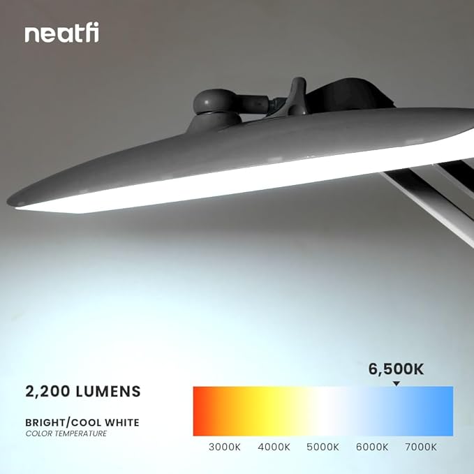 Neatfi XL 2,200 Lumens LED Task Lamp, 24W Super Bright Desk Lamp, 117 Pcs SMD LED, 4 Level Brightness, Dimmable, Task LED Light for Home, Office, Workbench (Non-CCT, Silver)