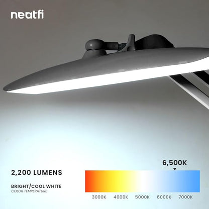Neatfi XL 2,200 Lumens LED Task Lamp, 24W Super Bright Desk Lamp, 117 Pcs SMD LED, 4 Level Brightness, Dimmable, Task LED Light for Home, Office, Workbench (Non-CCT, Silver)