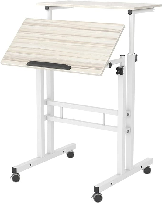 SogesPower Mobile Laptop Desk Adjustable Side Table Home Office Computer Stand for Bed Sofa, White Maple, JZS-101-MP-N
