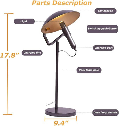 Rechargeable USB Flashlight Desk Lamp，Bedside Lamps,Desk Lamps，LED Office Lamp,Detachable USB Night Light，Multifunction Desktop LED Table Lamp,Desk Lamp for Living Room, Bedroom (Black)