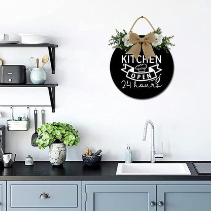 Kitchen Sign Kitchen Hanging Sign Decor Kitchen Open 24 Hours Sign Rustic Wall Decoration Wood Sign for Dining Room Housewarming 12inch