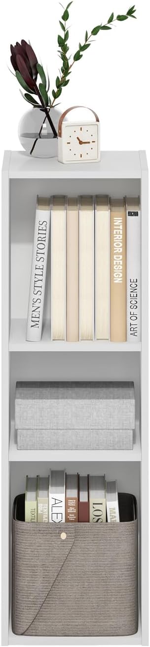 Furinno Fulda 3-Tier Space Saving Storage Shelf Bookcase, 10-Inch Width, White