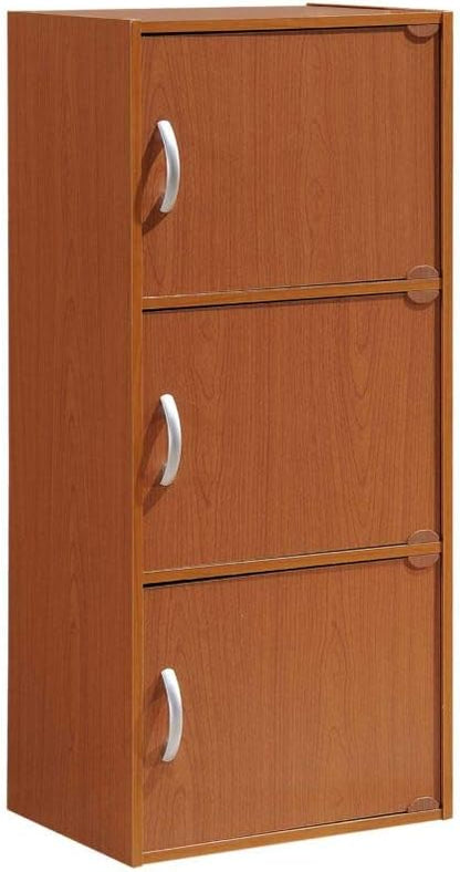 HODEDAH 3 Door Bookcase Cabinet, Cherry