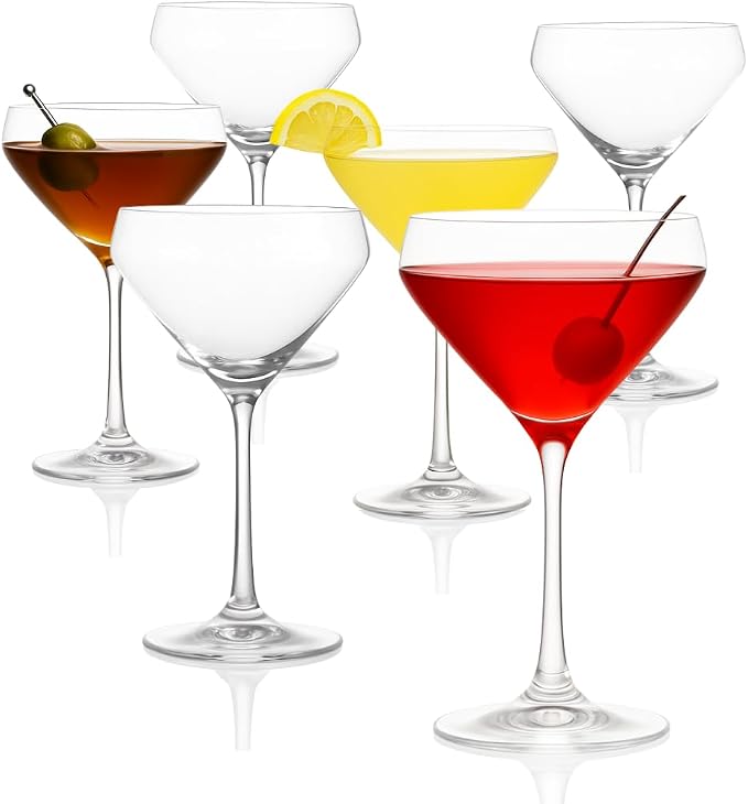 LEMONSODA Hand Blown Nick & Nora Crystal Martini Glasses, Set of 6 | Glassware for Manhattan, Cosmopolitan, Espresso Martini, Lemon Drop & Dirty Martini, Inspired by 1930s Cocktail Culture