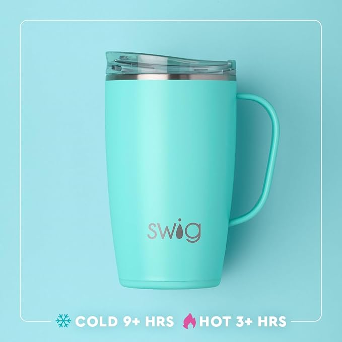 Swig Life 18oz Insulated Travel Mug with Handle & Lid, Candy Crush | Triple Insulated Stainless Steel - Handle & Lid Included - Keeps Coffee Hot or Cold - Cup Holder Friendly