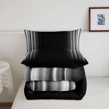 Feelyou Geometric Abstract Ombre Bedding Set Men Adults Teens Grey Gray and Black Striped Comforter Set Kids Boys Girls Simple Modern Quilt Setwith 1 Pillowcase 2Pcs Bedding Twin