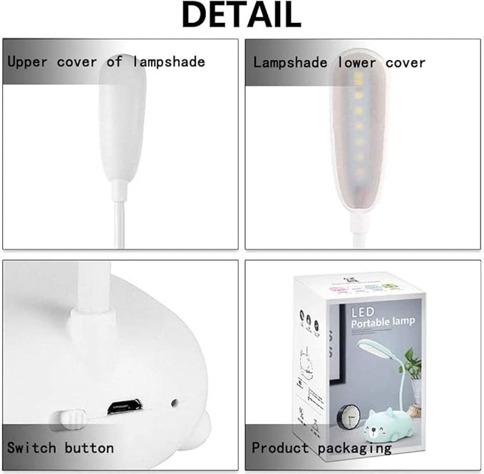 Kids Lamp, LED Desk Lamp for Kids, Cute Cat Lamp Kawaii Desk Accessories, Flexible Gooseneck Eye-Care Cartoons Small Desk Lamp Girls Gifts (White)