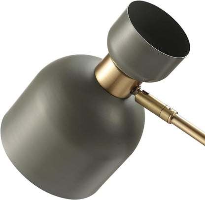 Globe Electric 52298 Harper 16" Desk Lamp, Matte Gray, Matte Brass Arm and Pivot Joint, in-Line On Off Switch