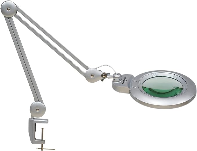 Bifocals Magnifying Desk Lamp with Clamp, 5 Diopter with 20 Diopter, 6 Inch Detachable Lens and 120PCS LEDs, 3 Color Modes 1200 Lumens Swivel Arm Magnifying Lamp with Light for Crafts