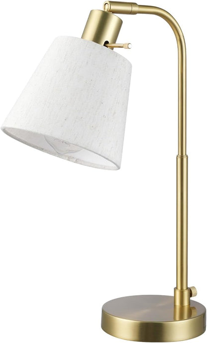 Globe Electric 61000057 16" Desk Lamp, Matte Brass Finish, White Linen Shade, Pivot Joint, On/Off Rotary Switch on Socket, E26 Base Bulb, Lamp for Living Room, Home Office, Home Improvement