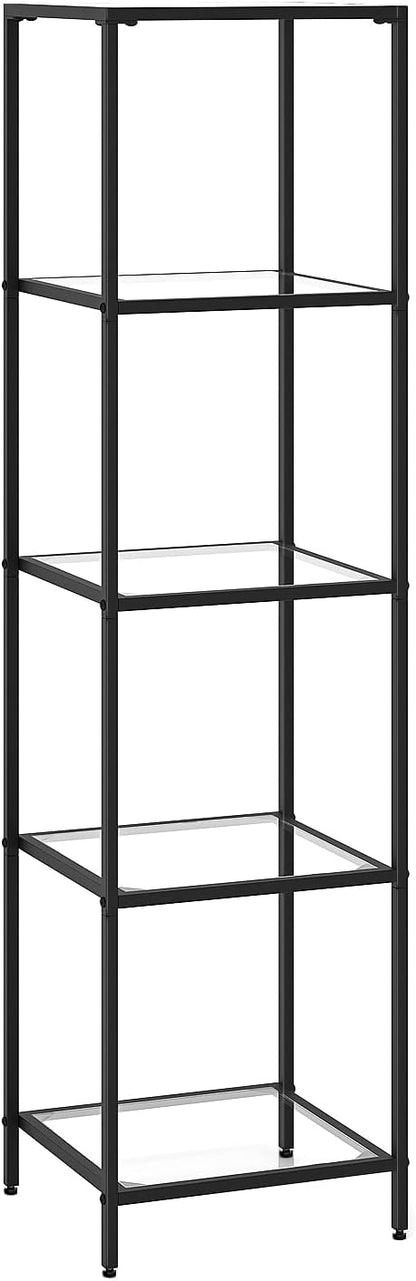5-Tier Bookshelf,Metal Bookcase,Tempered Glass Shelves,Storage Rack Shelf for Home Office,Living Room,Bedroom, Bathroom,Modern Style, Black