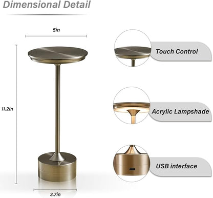 Portable Metal Desk Lamp, 3-Levels Brightness Metal LED Table Lamp, 3 Color Touch Control Rechargeable Lamp, Night Light, Bedside Lamp,Dining Room Lamp (Silver)