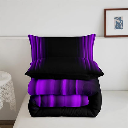 Geometric Abstract Ombre Comforter Set Kids Teens Purple and Black Striped Bedding Bed Set Decor Modern Fashion Comforter Inner Fill Bedroom Collection 3Pcs King Size