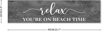 Generic Funny Wood Sign Relax You're On Beach Time Rustic Wooden Hanging Sign Home Farmhouse Kitchen Wall Decoration 16 x 4 Inch