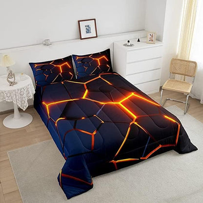 Honeycomb Print Bedding Set Red Black Fire Hexagonal Pattern Comforter Set for Kids Boys Girls Teens Beehive Geometrical Comforter Breathable Simplistic Duvet Set Room Decor Quilt Set King Size