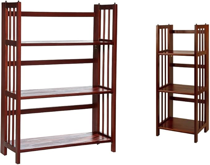 Casual Home 3-Shelf Folding Stackable Bookcase (27.5" Wide)-Walnut & 3-Shelf Folding Bookcase (14" Wide)-Walnut