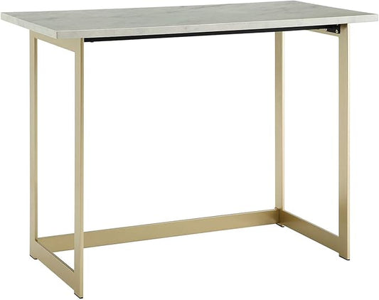 Walker Edison Modern Glam Faux Top Laptop Writing Desk Home Office Workstation Small, 42"L x 20"W x 30"H, Marble/Gold