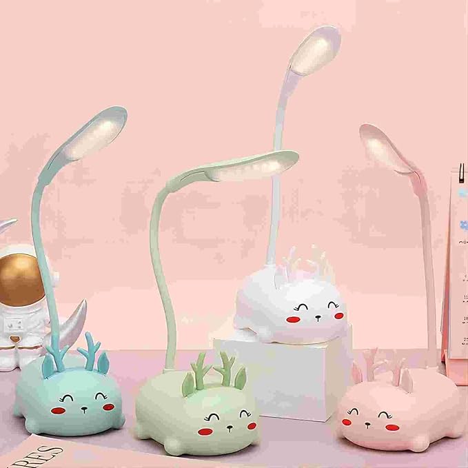 Kids Lamp, Cute LED Desk Lamp for Kids, Mini Animal Night Light, USB Rechargeable Flexible Cartoon Lamp Eye-Care Lighting for Bedroom (Deer B, Pink)