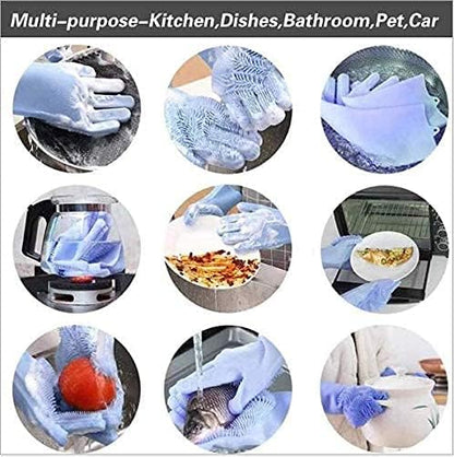 Silicone Dishwashing Gloves, Pet Grooming Rubber Scrubbing for Dishes, Sponge Wash Cleaning with Scrubbers (13.6" L)