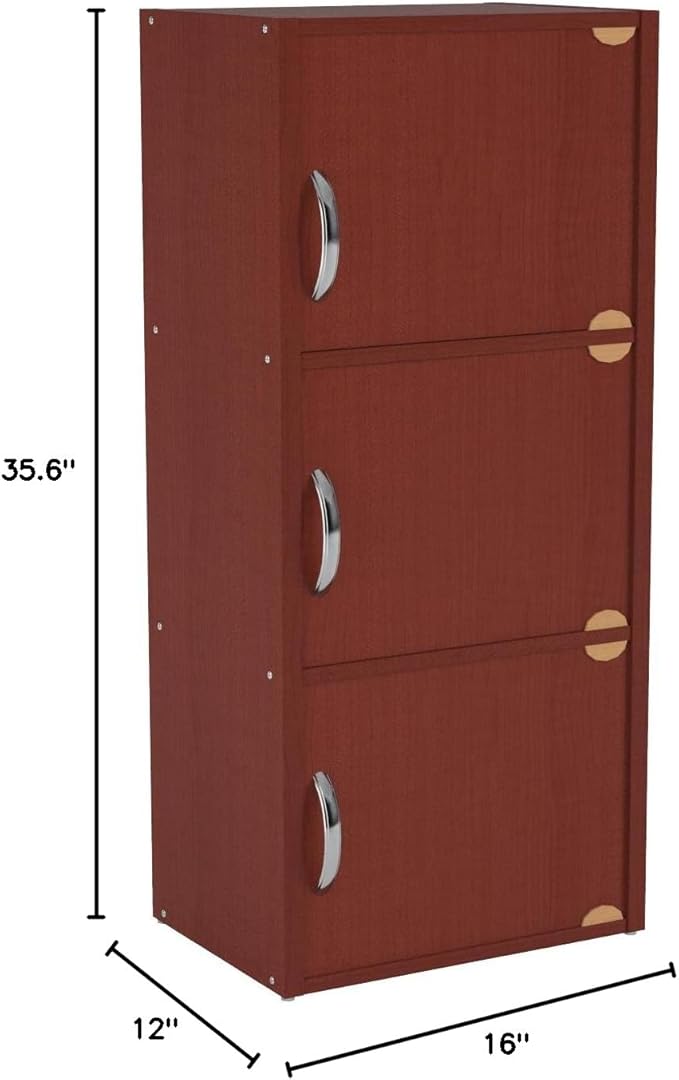 HODEDAH 3 Door Bookcase Cabinet, Mahogany