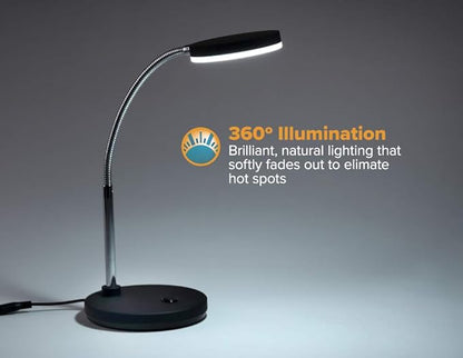 Bostitch Office LED Metal Gooseneck Desk Lamp, Flicker Free, Adjustable Head (VLED1800BK), Black