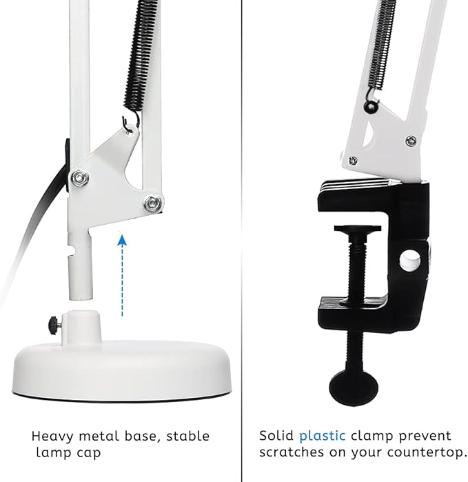Led Desk Lamp with Clamp - Swing Arm Desk Lamp with 1 LED Cold Light Bulbs 6500K - Folding Table Lamp，Used for Office, Work, Study, Dormitory Reading and Eye Protection (White-01)