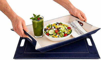 2-in-1 Serving Tray & Placemat | Faux Leather & Reversible | Lays Flat as a Placemat or Folds into an Ottoman Food Tray, Easy to Clean
