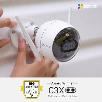 EZVIZ Outdoor Camera Dual Lens, Surveillance Camera with Color Night Vision & Human/Vehicle Detection, Active Defense with Light & Siren, Two-Way Talk, IP67, No Subscription Fee Cloud(C3X-Cloud)