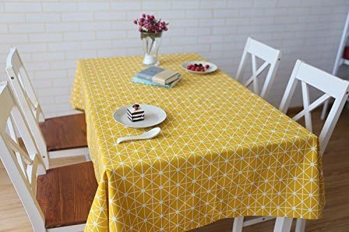 meioro Yellow Boho Table Cloth Rectangle Cotton Linen Nordic Twill Tablecloths Wrinkle Free Fabric Checkerboard Stripe Table Cloths Rustic Cover for Kitchen Dining Party Outdoor Picnic(55 x 98 Inch)