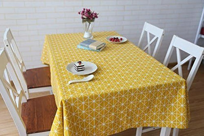 meioro Yellow Boho Table Cloth Rectangle Cotton Linen Nordic Twill Tablecloths Wrinkle Free Fabric Checkerboard Stripe Table Cloths Rustic Cover for Kitchen Dining Party Outdoor Picnic(55 x 98 Inch)