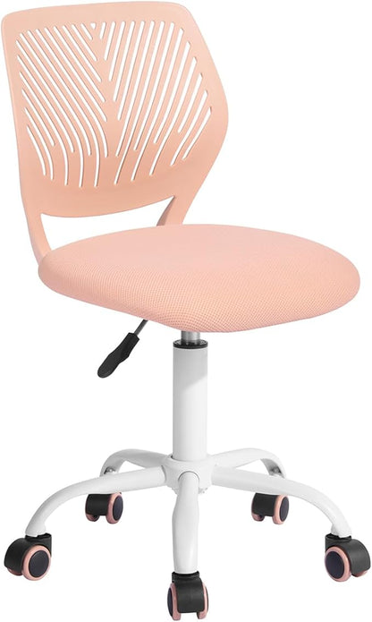 FurnitureR Desk Chair Small Study Chairs Armless for Child Kids Teens, Swivel Rolling Lightweight Task Chair with Wheels and Mesh Padded Cushion, Orange Rose